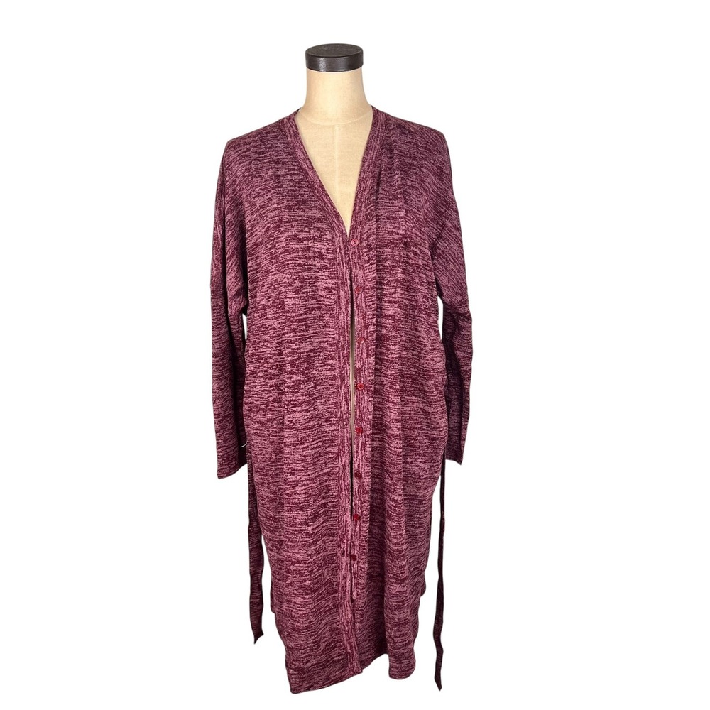 Y2K Duster Cardigan Womens Rokoko Burgundy Marl Medium Longline Belted‎ R68689